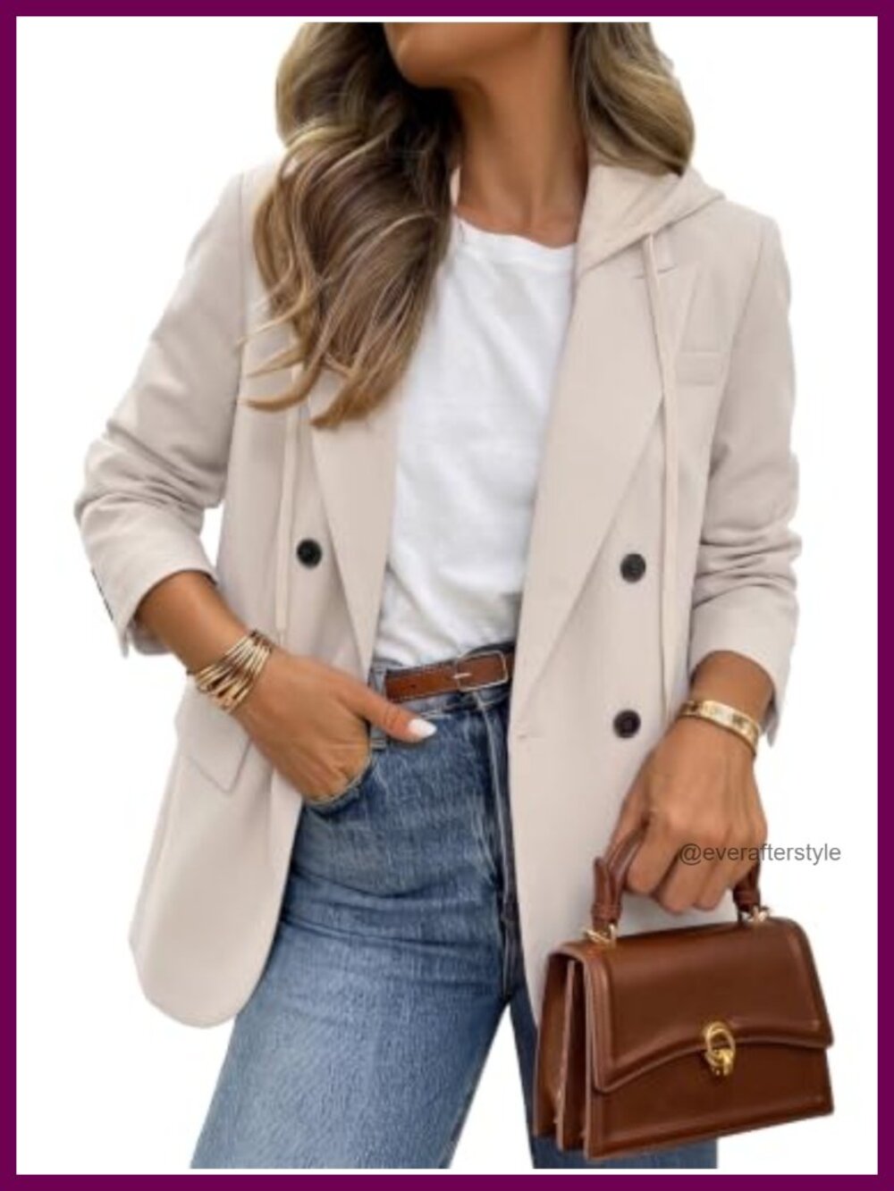 Tweed Hooded Plaid Blazer Jacket Business Casual Oversized